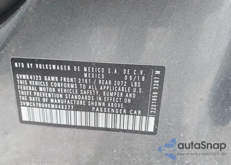 2019 Volkswagen Jetta 1.4T R-Line/1.4T S/1.4T Se z USA, uszkodzony, nr VIN 3VWC57BU0KM048277